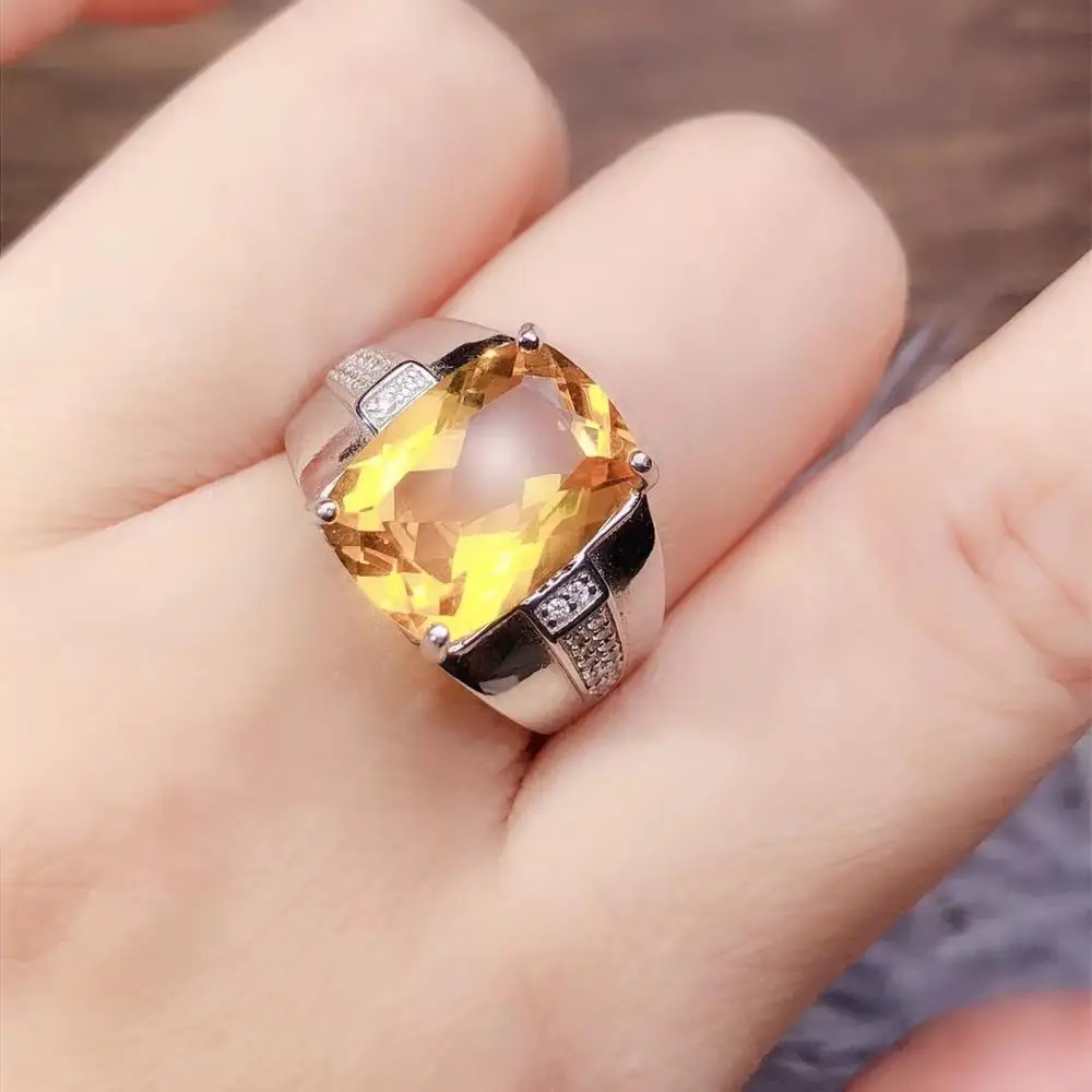 Natural citrine men's ring, beautiful gem from Brazil, 925 sterling silver, precision manufacturing