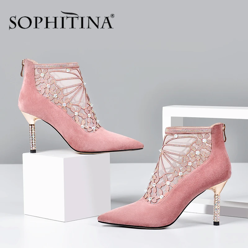 SOPHITINA/Новинка Элегантные женские ботинки Ботильоны с острым носком на очень