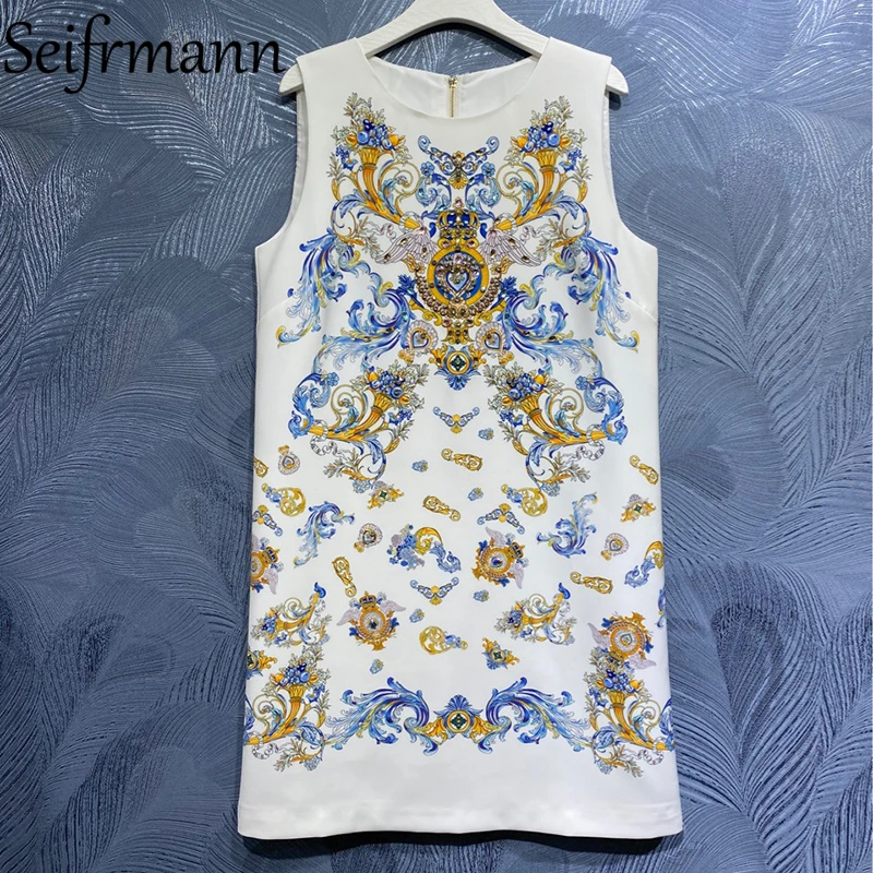 

Seifrmann, новинка 2021, летнее женское модное дизайнерское мини-платье для вечеринки без рукавов, великолепное винтажное ТРАПЕЦИЕВИДНОЕ ПЛАТЬЕ с...
