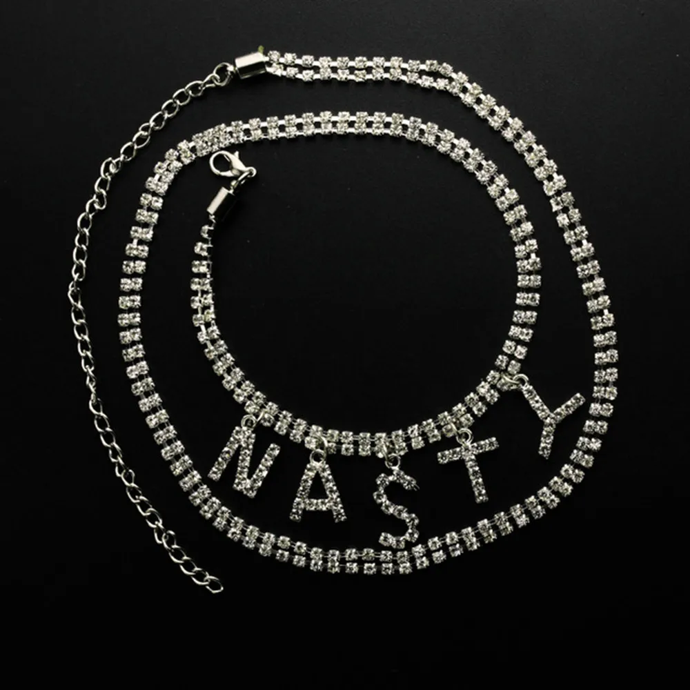 Стразы многослойная цепочка урод Гадкий анклет с буквами браслет для женщин