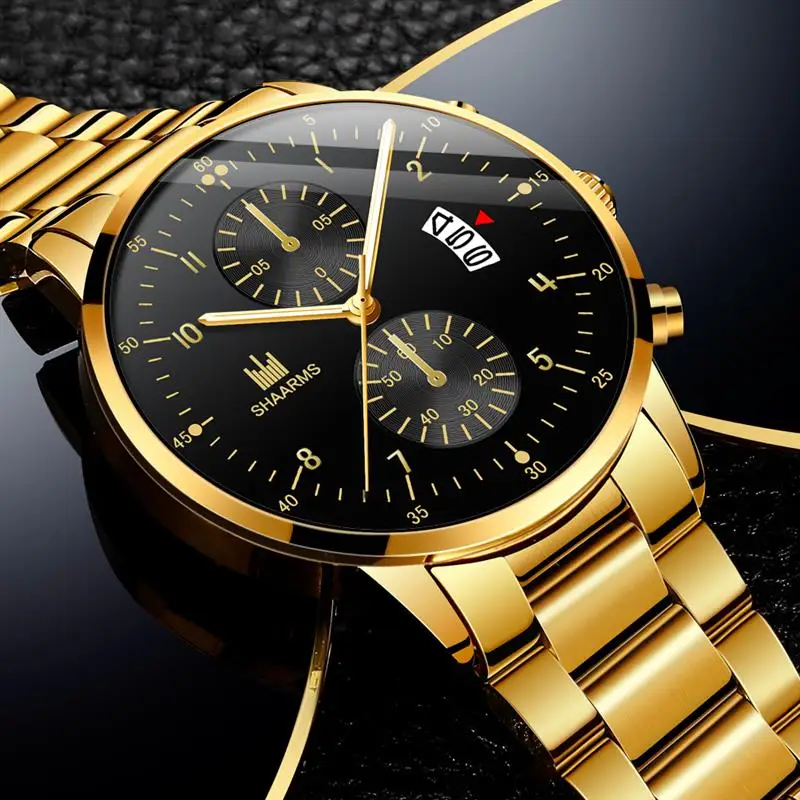 2019 роскошные золотые мужские часы из нержавеющей стали аналоговые кварцевые