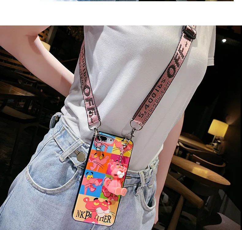 For iPhone XS max XR X Pink panther case Cute blue ray soft 8plus 7 8 7P 6 6S 6P phone cover +toy +strap |