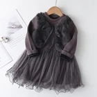 Сетчатое платье с оборками Keelorn для девочек, новинка 2021, модное платье принцессы, повседневный детский наряд с кружевом и бантом, детская одежда с длинным рукавом
