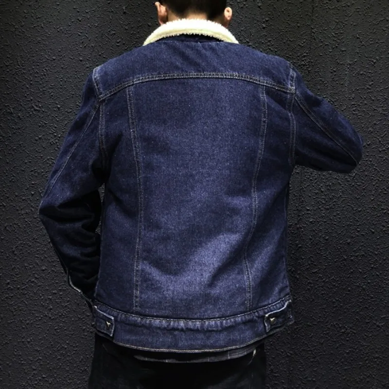 2020 зимняя джинсовая куртка мужская повседневная Флисовая теплая Толстая Бомбер
