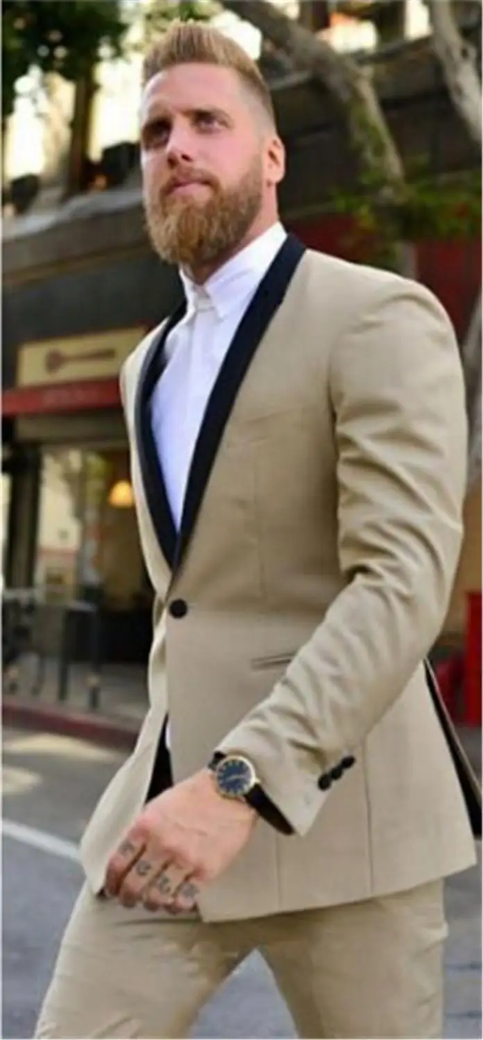 Handsome Groomsmen Shawl Lapel Groom Tuxedos Mens Wedding Dress Man Jacket Blazer Prom Dinner (Jacket+Pants+Tie) K106