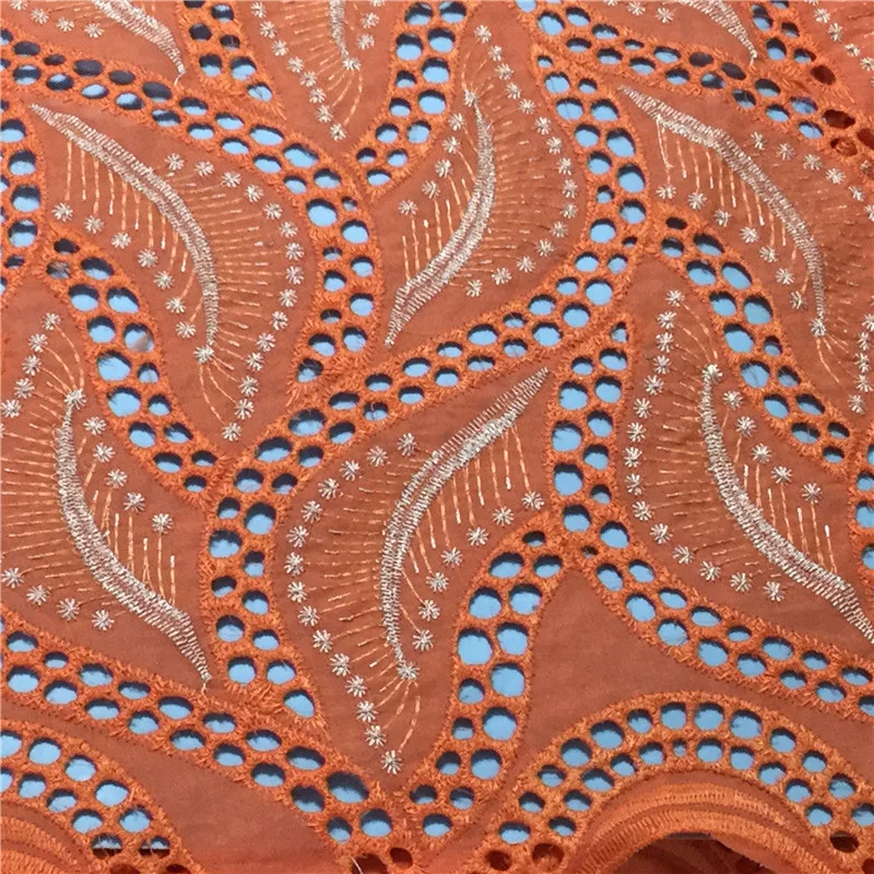 

(5yards/pc) elegant African cotton lace fabric in orange soft Swiss voile lace fabric 2020 newest for party dress CLS282
