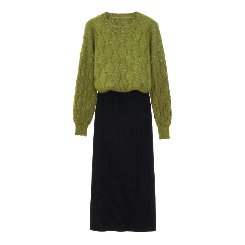 

New Winter Autumn Pullover Sweater Skirt Korean Fashion Knitted Skirts Two-Piece Outfit Women Casual Clothes Knitwear Good SALE