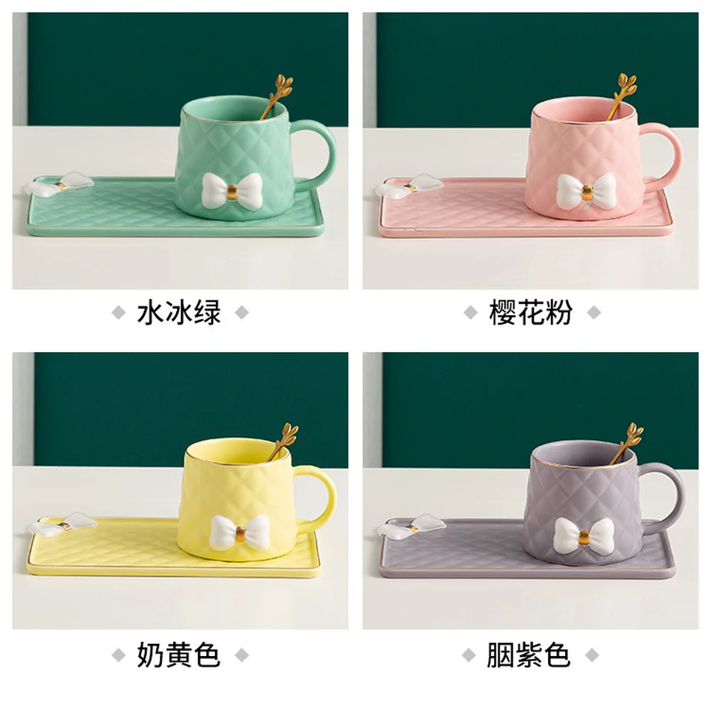 

Creative gold-painted bowknot coffee cup and saucer home breakfast afternoon tea mug Nordic personality style cup set
