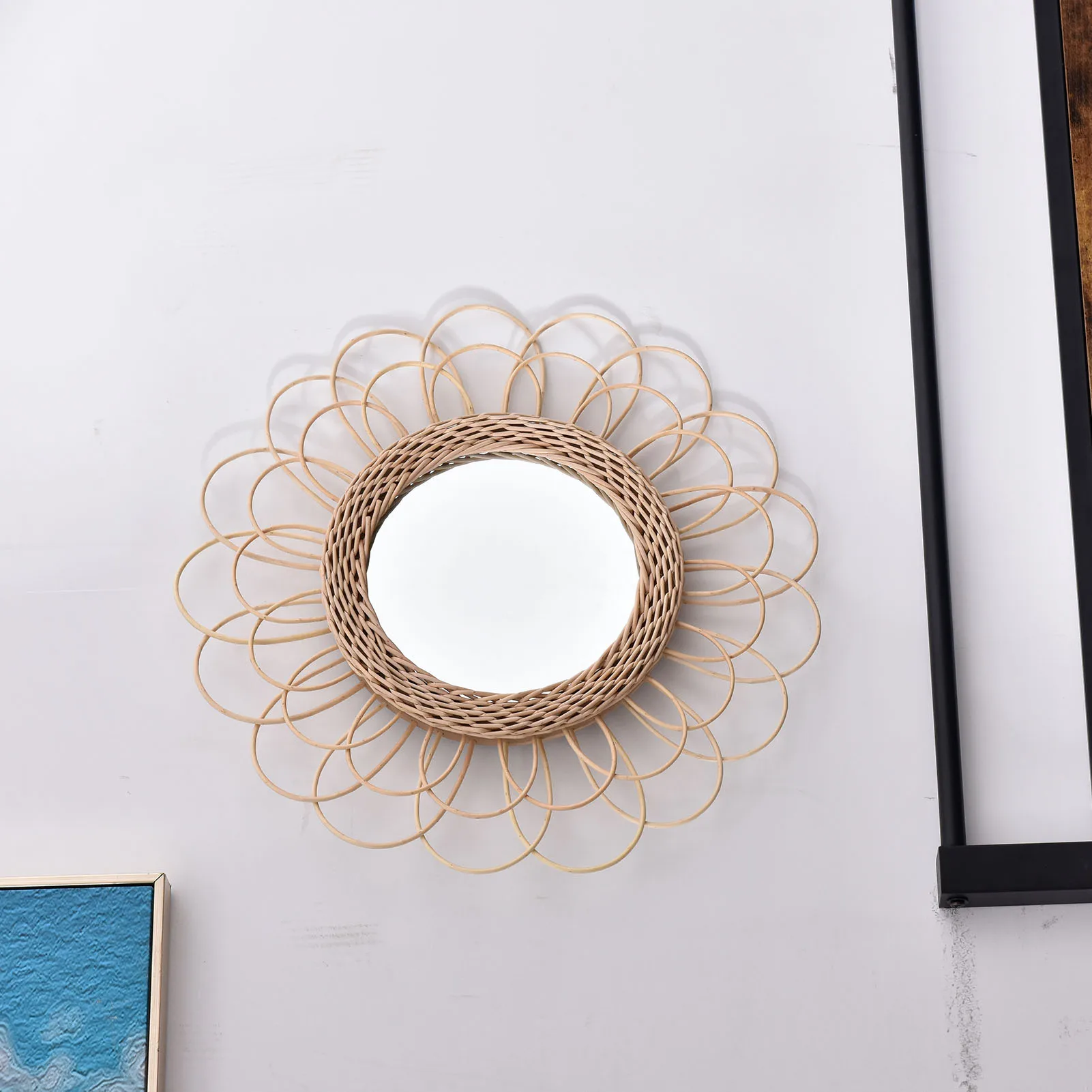 Rattan Dressing Mirror Innovative Art Decor Round Living Room Wall Hanging Bathroom Decoration Makeup | Дом и сад