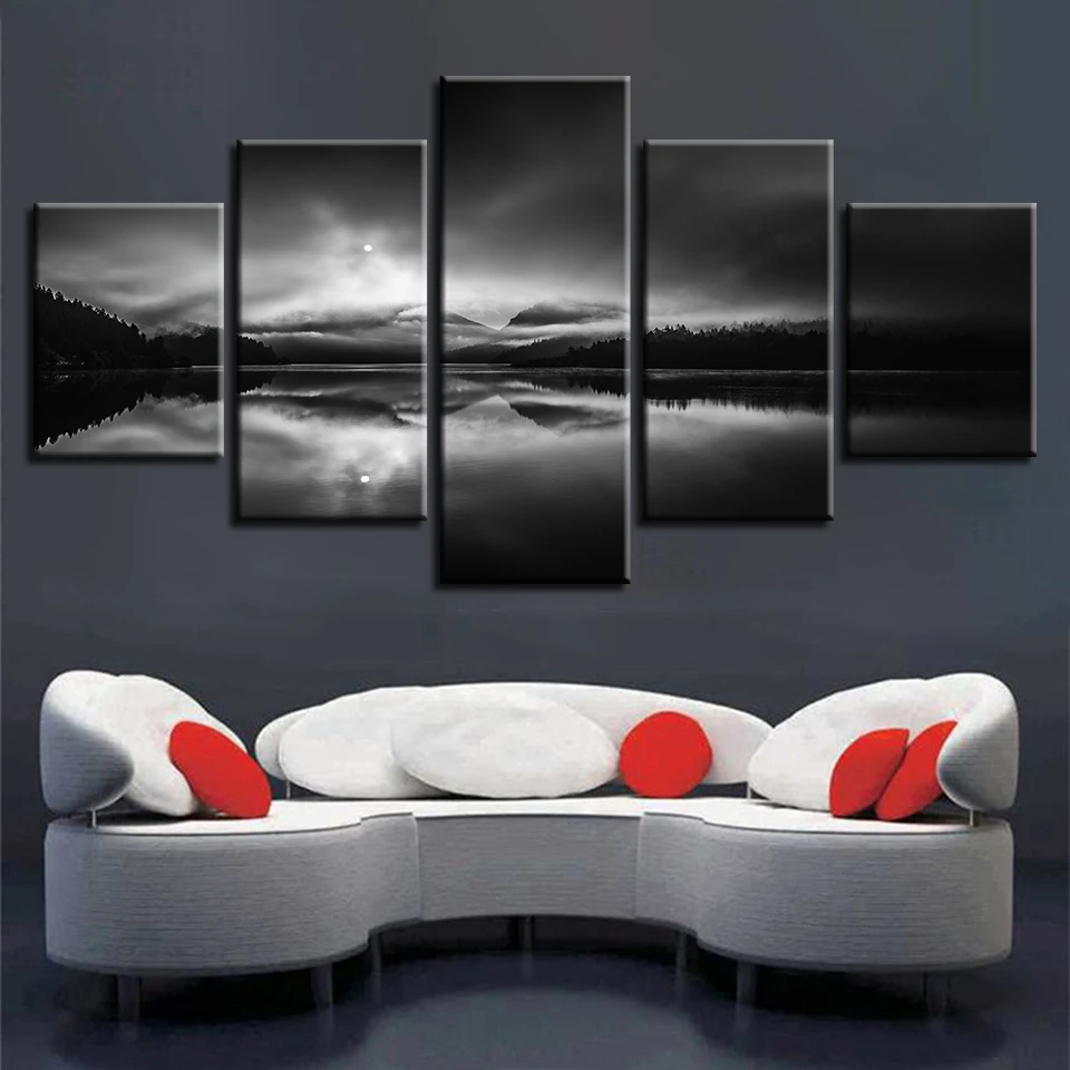 Модульные картины настенное искусство 5 шт. картина с изображением гор и реки