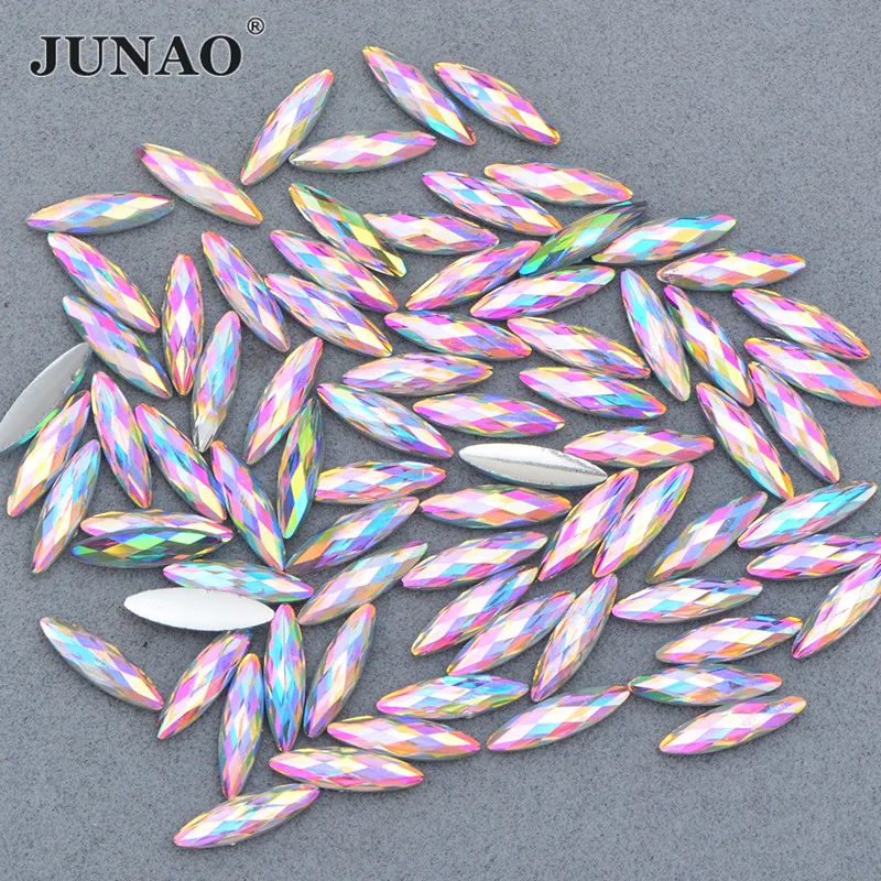 JUNAO 100 шт. 4*15 мм кристаллы AB для дизайна ногтей с лошадью из стразов глаза плоской