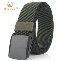 hssee fashion twill nylon buckle belt strong elastic fiber plastic buckle metal free unisex stretch belt hiking accessories