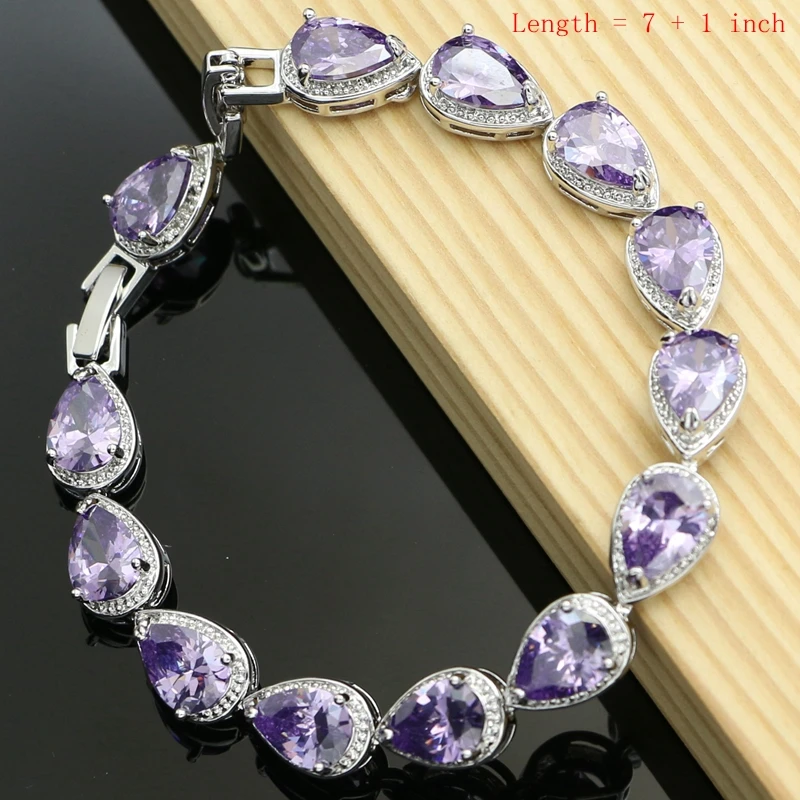 Женский комплект украшений серебро 925 пробы серьги с фиолетовыми каплями кольцо