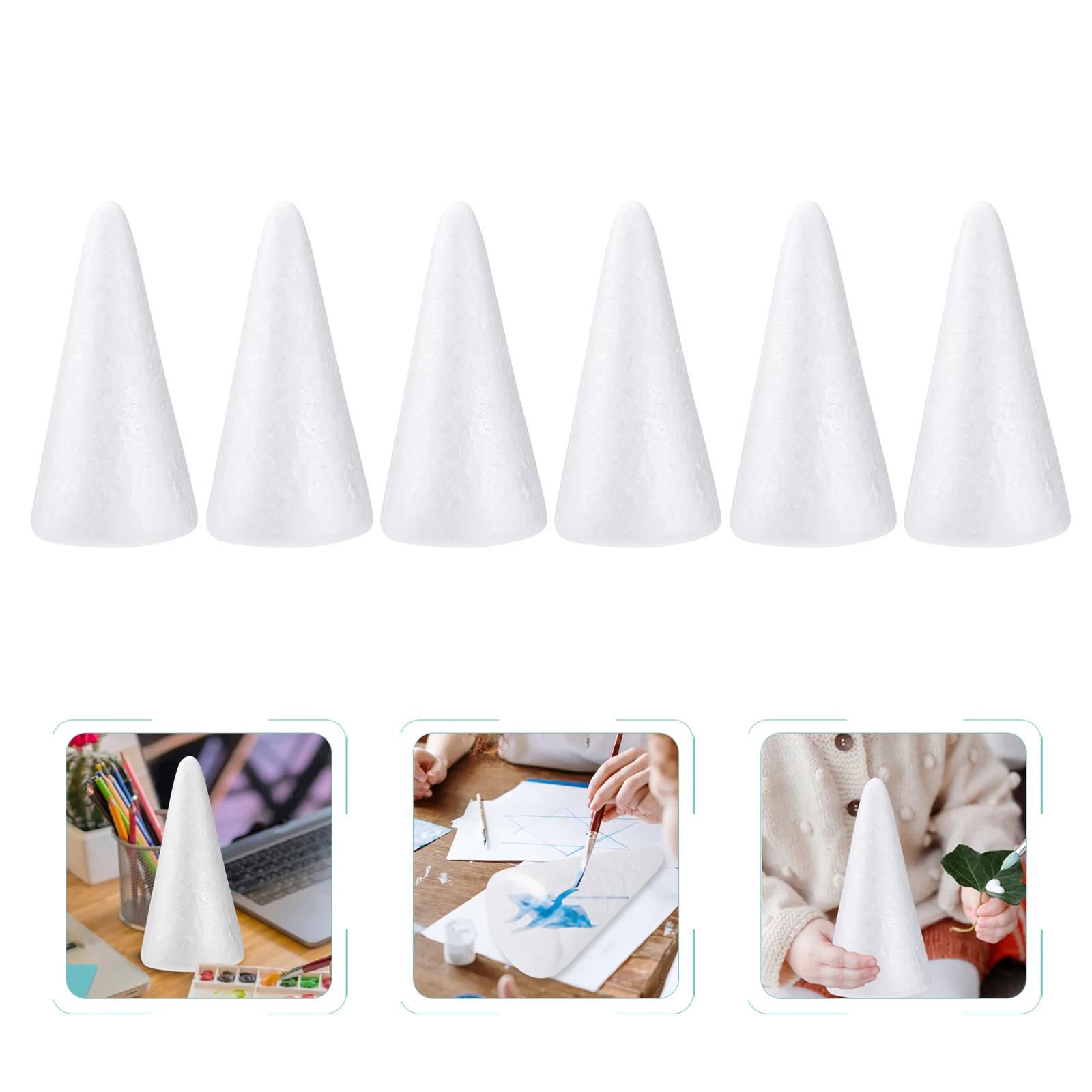 

6 шт., белые конусы для детского творчества, аксессуары для рукоделия, домашний конус на Рождество (24,5x10 см)