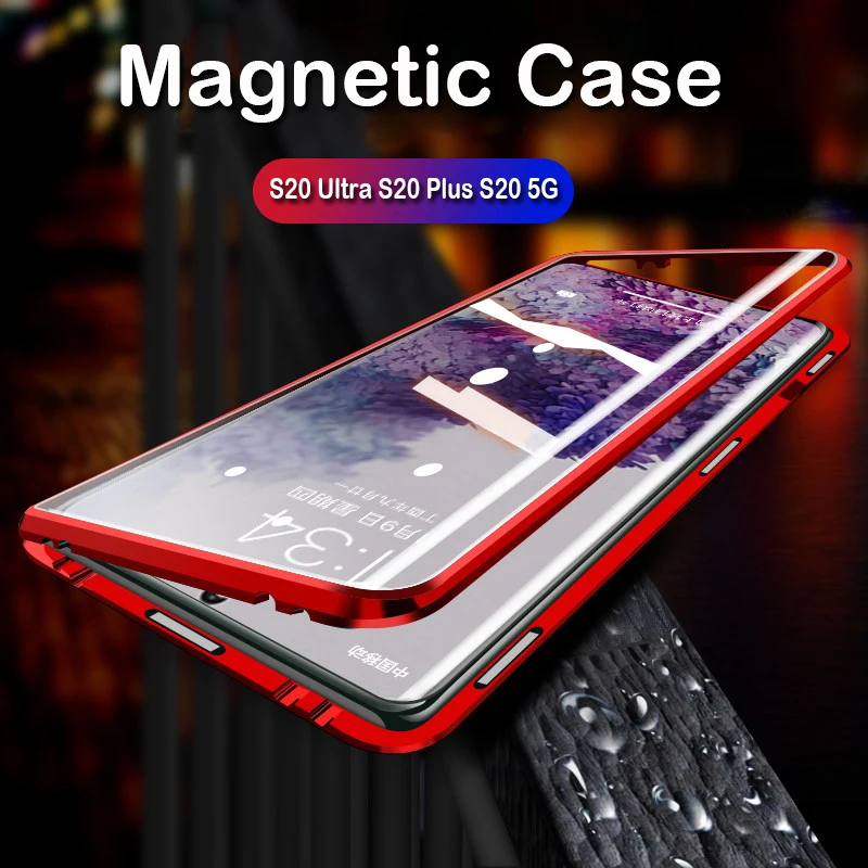 Магнитный чехол для Samsung Galaxy S20 Ultra Coque Plus A51 A71 стеклянный Алюминиевый