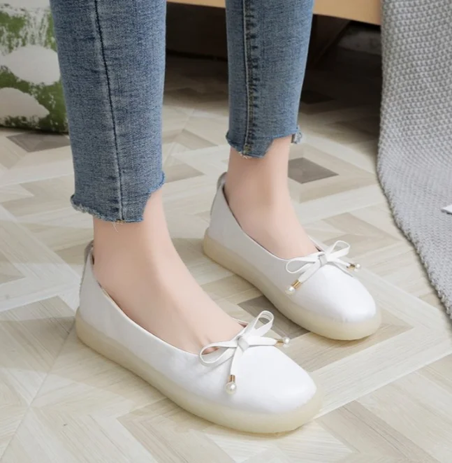 

PU Leather Women's Ballet Flats For Women Slip On Autumn Casual Shoes Woman Solid Soft Bottom Footwear