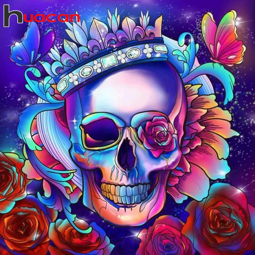 

Huacan полноформатная алмазная живопись, квадратный/круглый череп, мультяшная Алмазная мозаика, вышивка крестиком, украшение для дома