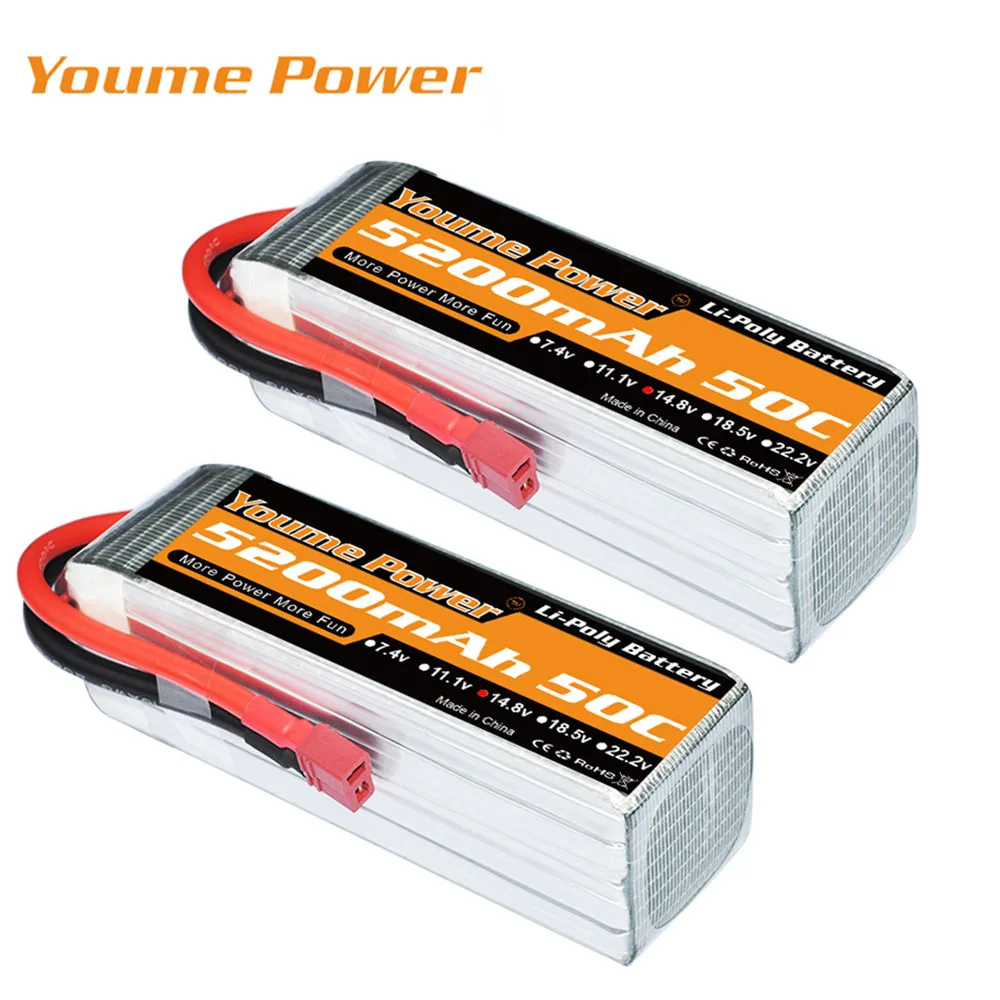 1/2 штук YOUME Lipo 4s 14 8 V 5200 мА/ч Батарея 50C T DEAN XT60 TRX XT90 для RC автомобиль с видом от