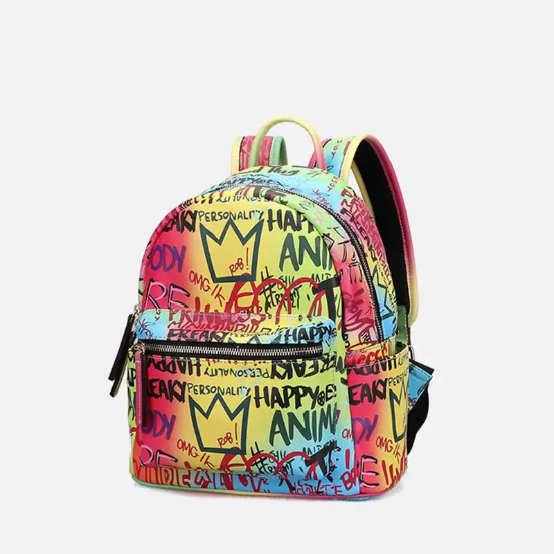 

Новое поступление 2020, брендовый высококачественный рюкзак с граффити для женщин, дизайнерская сумка на спину, вместительная Радужная цветн...