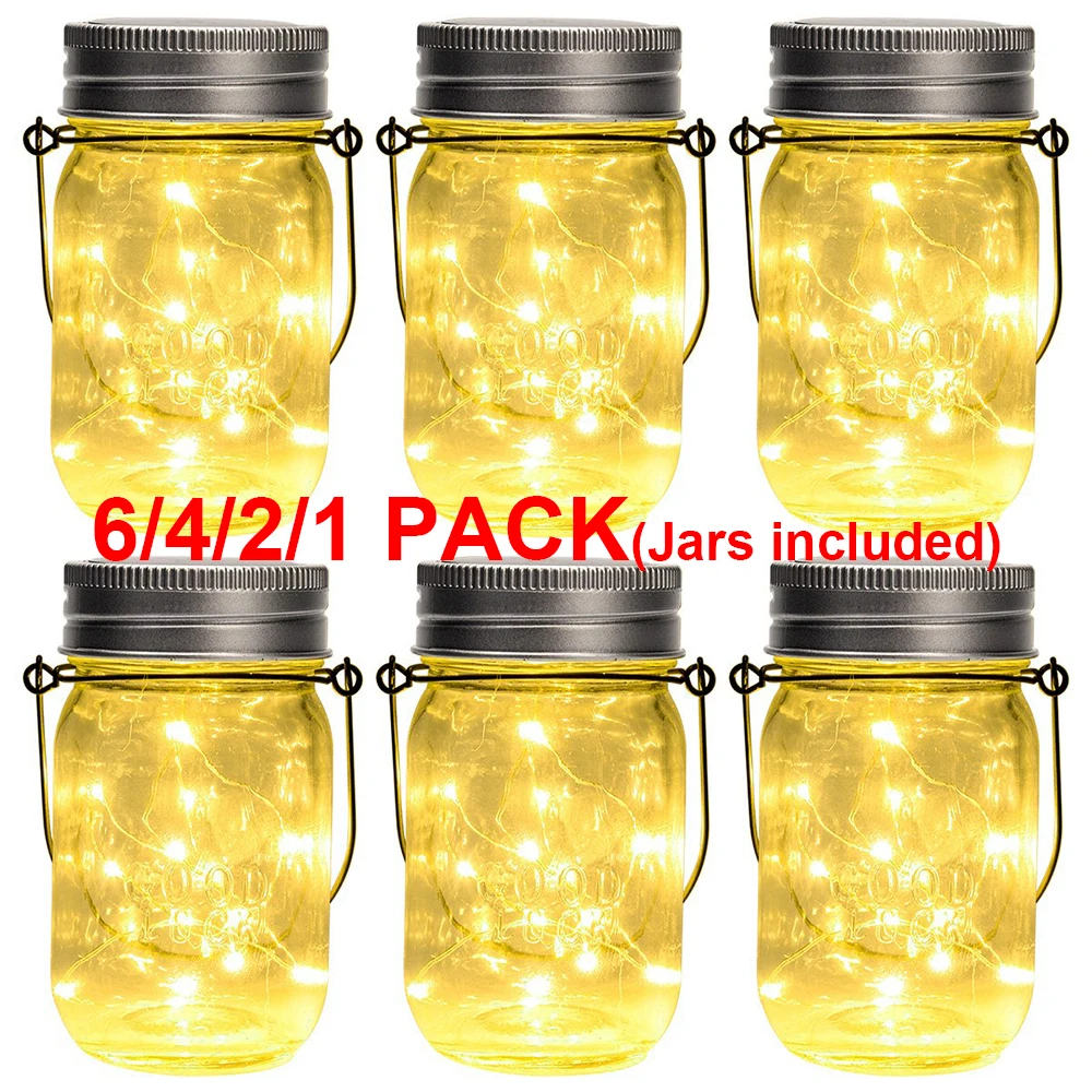 Battery/Solar Powered Glass Mason Jar Light LED Firefly String Best Patio Desktop Decor Outdoor Solar Hanging Lantern Q20 | Освещение