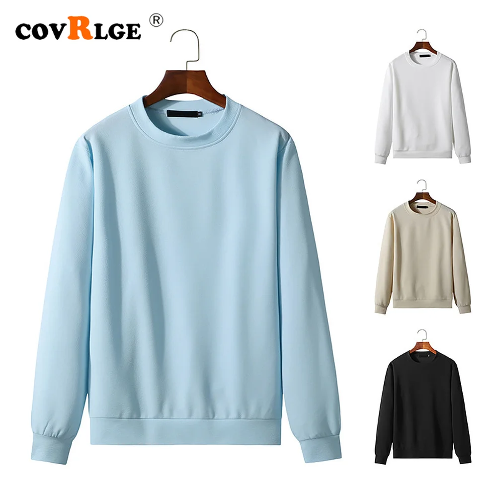 

Covrlge Men's Basic Round Neck Causal Sweatshirt Hoodie Spring Autumn Comfortable Fabric Pullover Hooded Male Streetwear MWW336