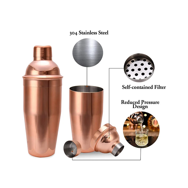 

Cocktail Shaker 550ML 3 Piece Bar Shaker Stainless Steel Cocktail Shaker with Black Copper Plating