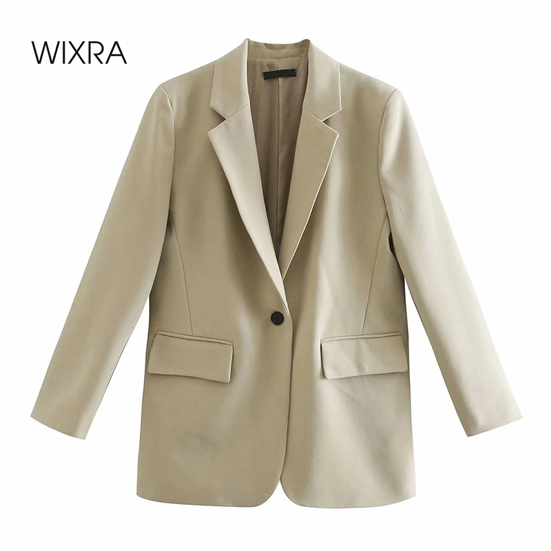 

Wixra Женский костюм пальто Зубчатый воротник с длинным рукавом однобортный карман для женщин 2021 Новая Винтажная однотонная свободная повсед...