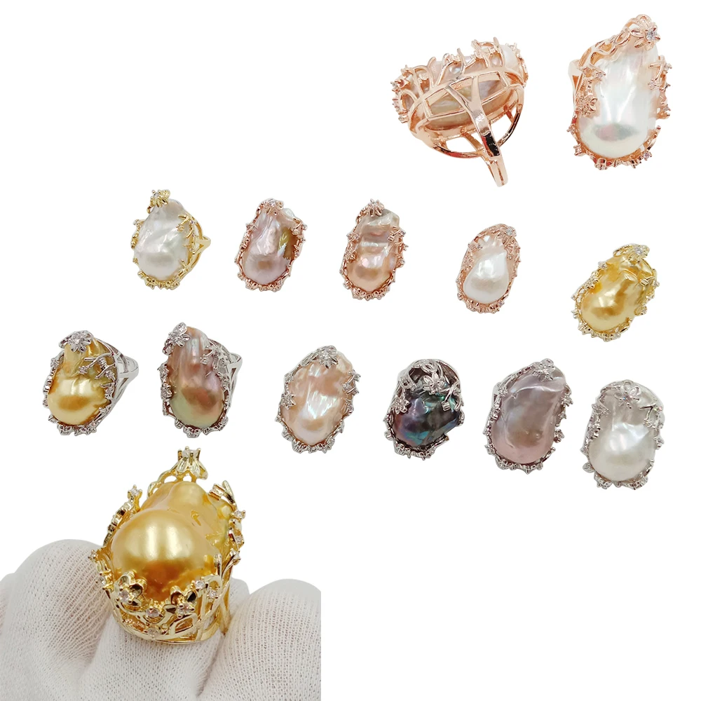 

100% NATURE FRESHWATER PEARL RING, big baroque shape pearl ring .22 x 35 mm ring