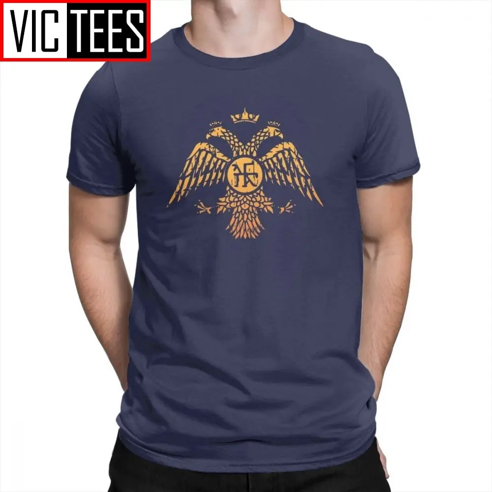 SPQR Byzantine Eagle Symbol Flag Navy T Shirt Vintage Men's Casual Tees 100% Cotton Round Neck T-Shirt