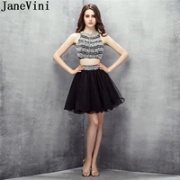 janevini 2 peice short homecoming dresses pearls sequined tulle open back black prom party dress vestido graduacion plus size