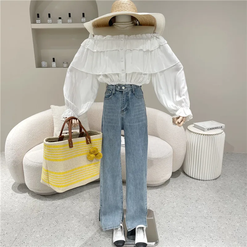 

New Women's Clothing Summer 2021 Fashion Off Shoulder Ruffles Flared sleeve shirt Design sense top
