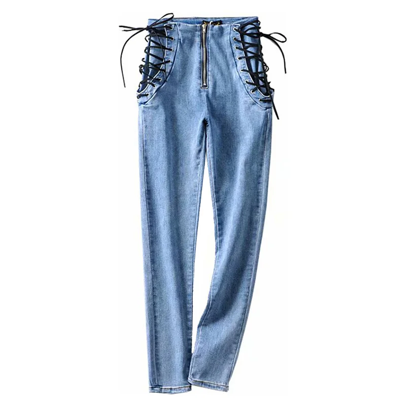 

Women High Waist Jeans Woman Sexy Black Blue Elastic Skinny Pencil Pants Female Multi-size Zipper Wash Denim Trousers Girl