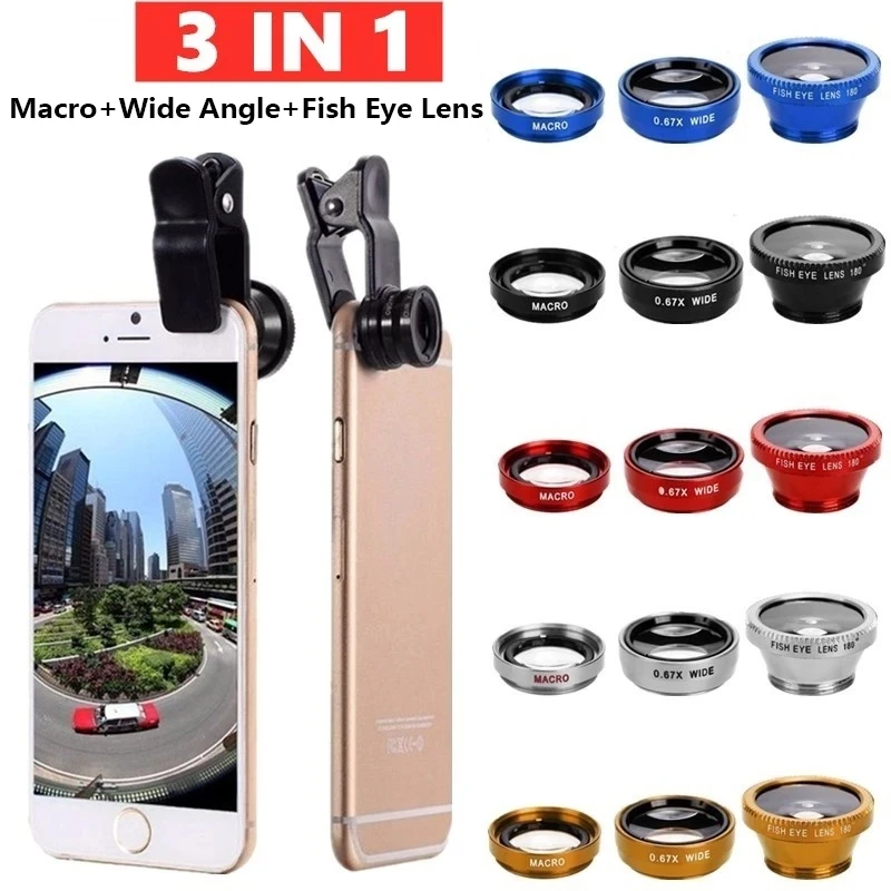 

3 In 1 Fish Eye Lenses Mobile Phone Lens For iPhone Samsung Huawei Xiaomi Smartphone Macro Wide Angle Camera Fisheye Lens Kits