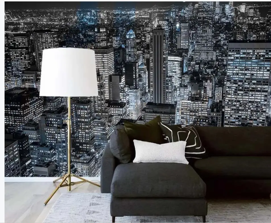 wallpaper for walls 3 d living room Modern city night scene background wall | Обустройство дома