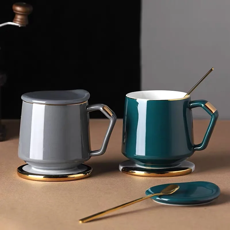 Керамическая кофейная чашка чайная с крышкой и ложкой новая современная