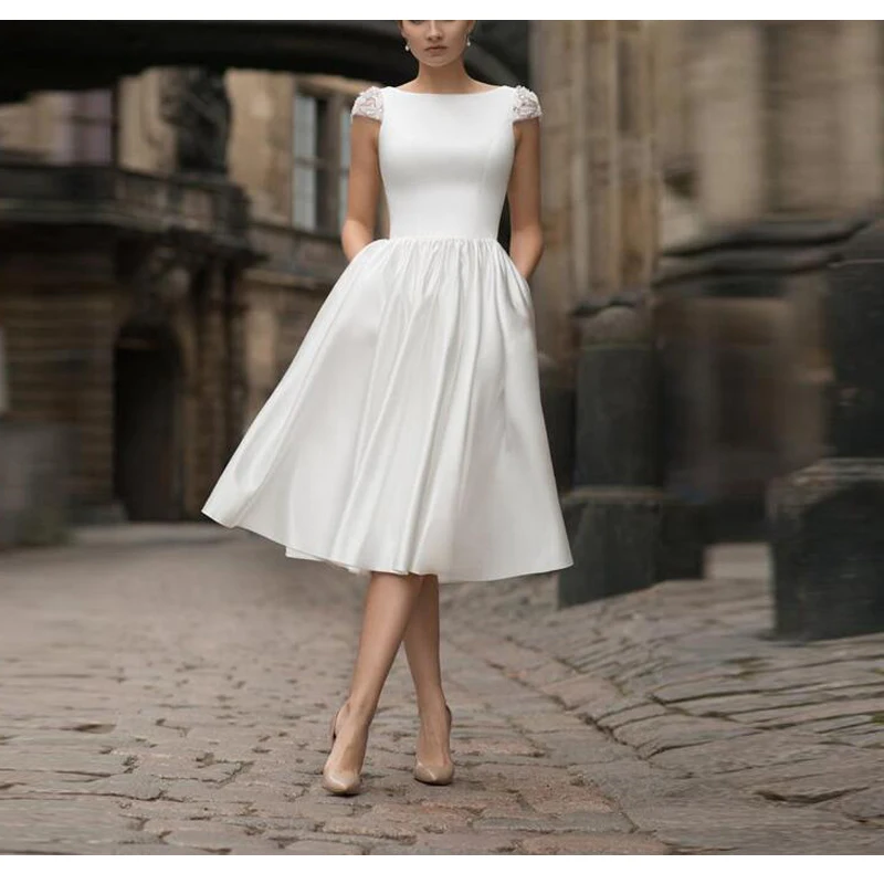 Short Wedding Dresses Cap Sleeve Backless Wedding Gowns Stain Bride Dresses 2020 Wedding Guest Dresses Custom Made