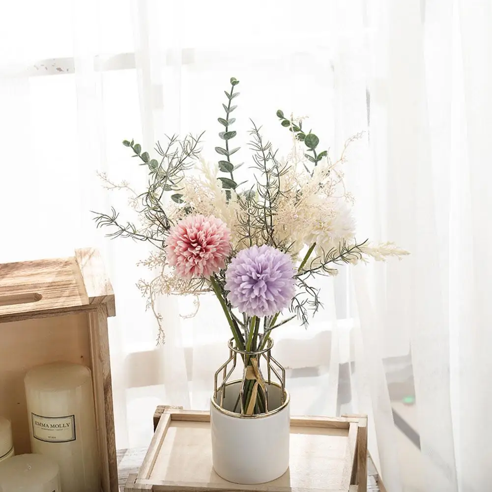 

White Artificial Flowers Dandelion Big Bouquet Autum Silk Plastic Hybrid Fake Flower for Home Wedding Decor Living Room Arrange