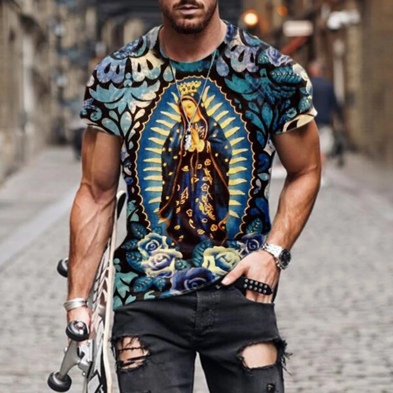 

2021 New Fashion Men 3d T Shirt Funny Printed Chest Hair Muscle Short Sleeve Summer Men's Tshirts Funny Monkey Face T-shirt