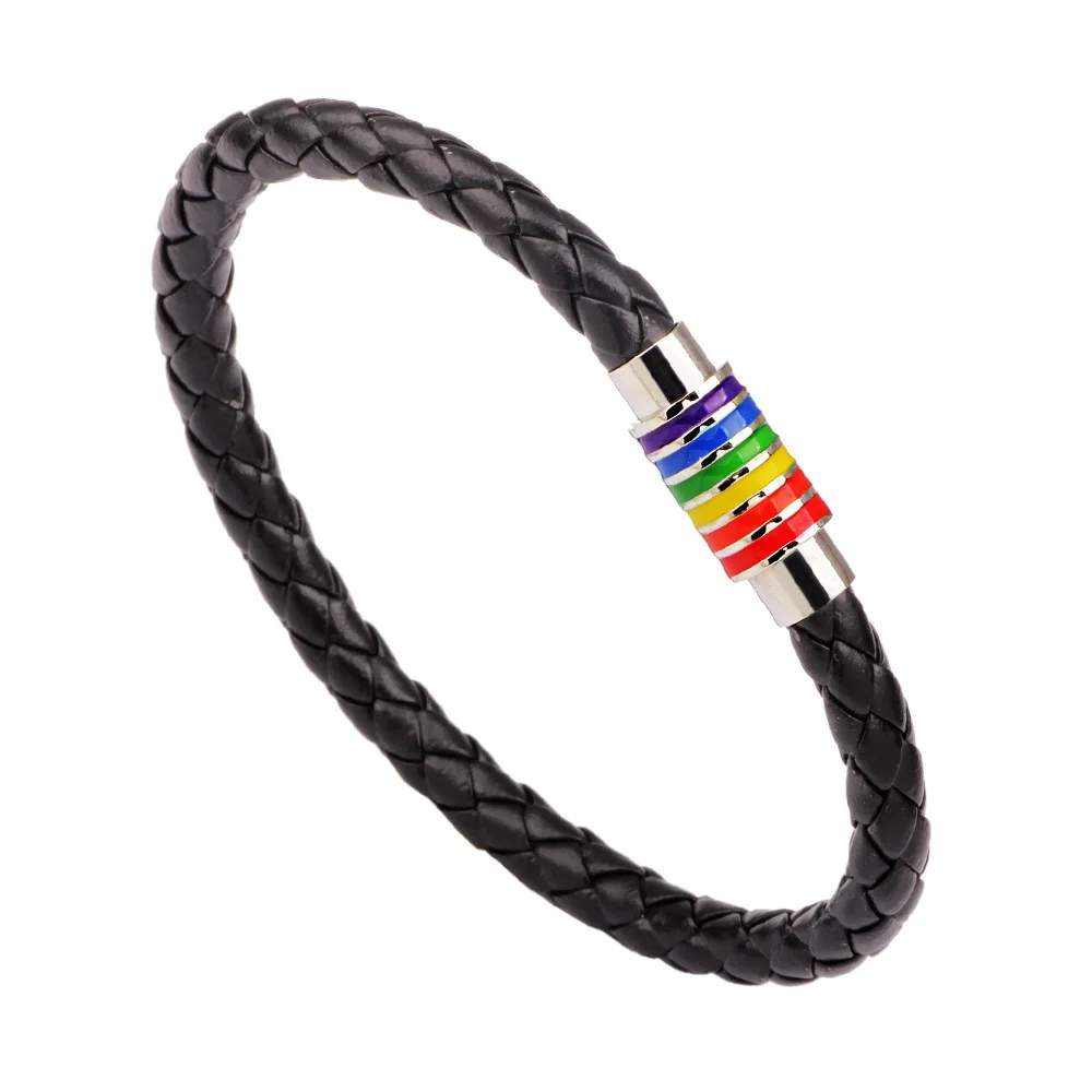 MIQIAO Leather Rainbow Lesbian Gay Symbol Magnetic Bracelets for Women Men Fashion Jewerly Arm Wrist Band Friend Gift Boho Anime | Украшения