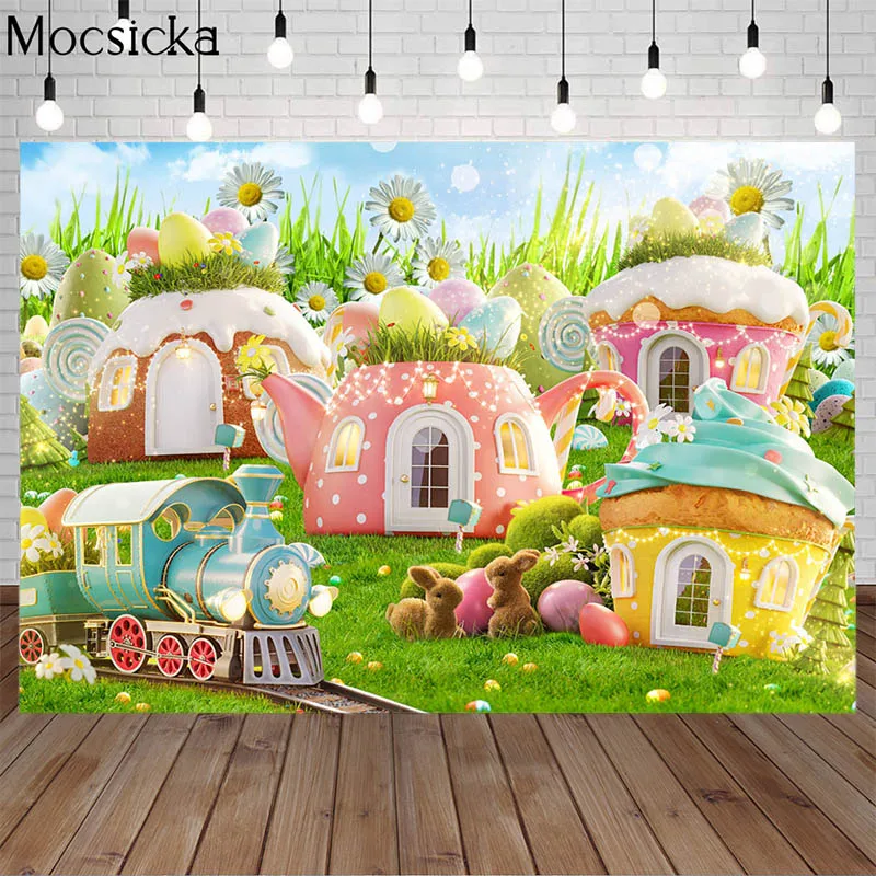 

Fantasy Garden Fairy Tale World Baby Cake Smash Easter Bunny Backdrop Candy House Green Grass Child Princess Birthday Background