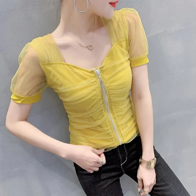 

T-Shirt beige Women Short Sleeves Shirt 100% Cotton Awesome Femme Summer Top