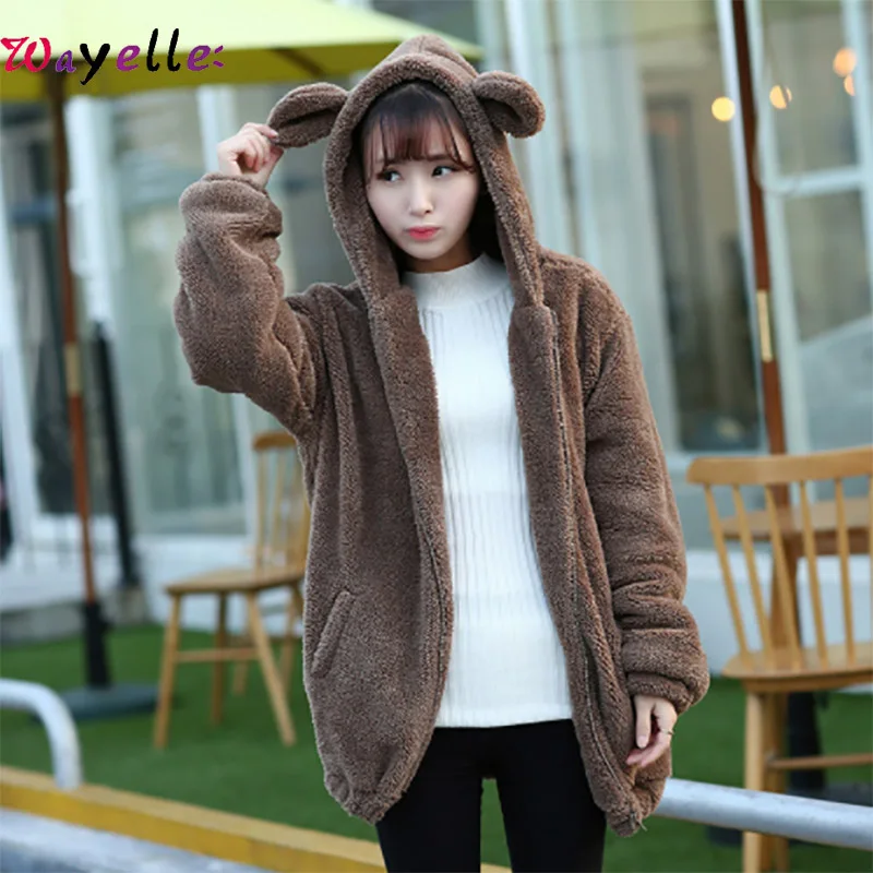 2019 осенне зимние толстовки с капюшоном пальто мехом куртки милыми ушками медведя