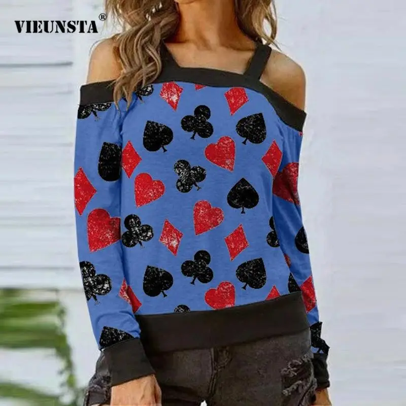 

Женская блузка с открытыми плечами, Повседневный пуловер с длинным рукавом и лямкой на шее, в стиле Харадзюку, с принтом сердца, осень 2021