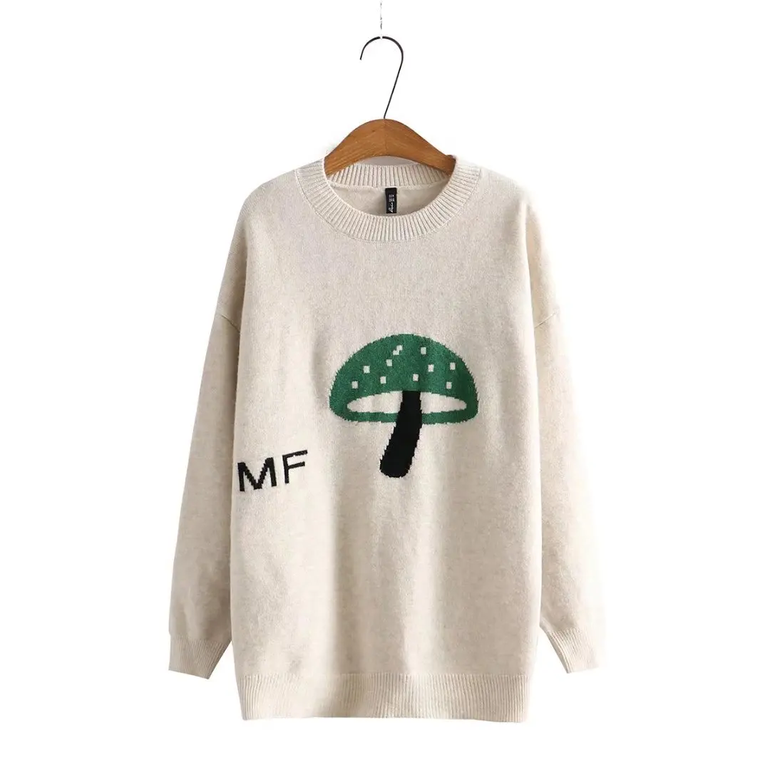 

Plus size black red Beige women o-neck mushroom jacquard knitted sweaters 2021 autumn winter lady sweater female pullovers