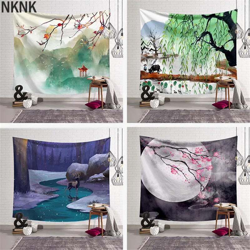 

Travelling Camping Chinese painting Bohemian hippie Tapestry Sleeping mat boho decor large wall hanging boho decor tapestry