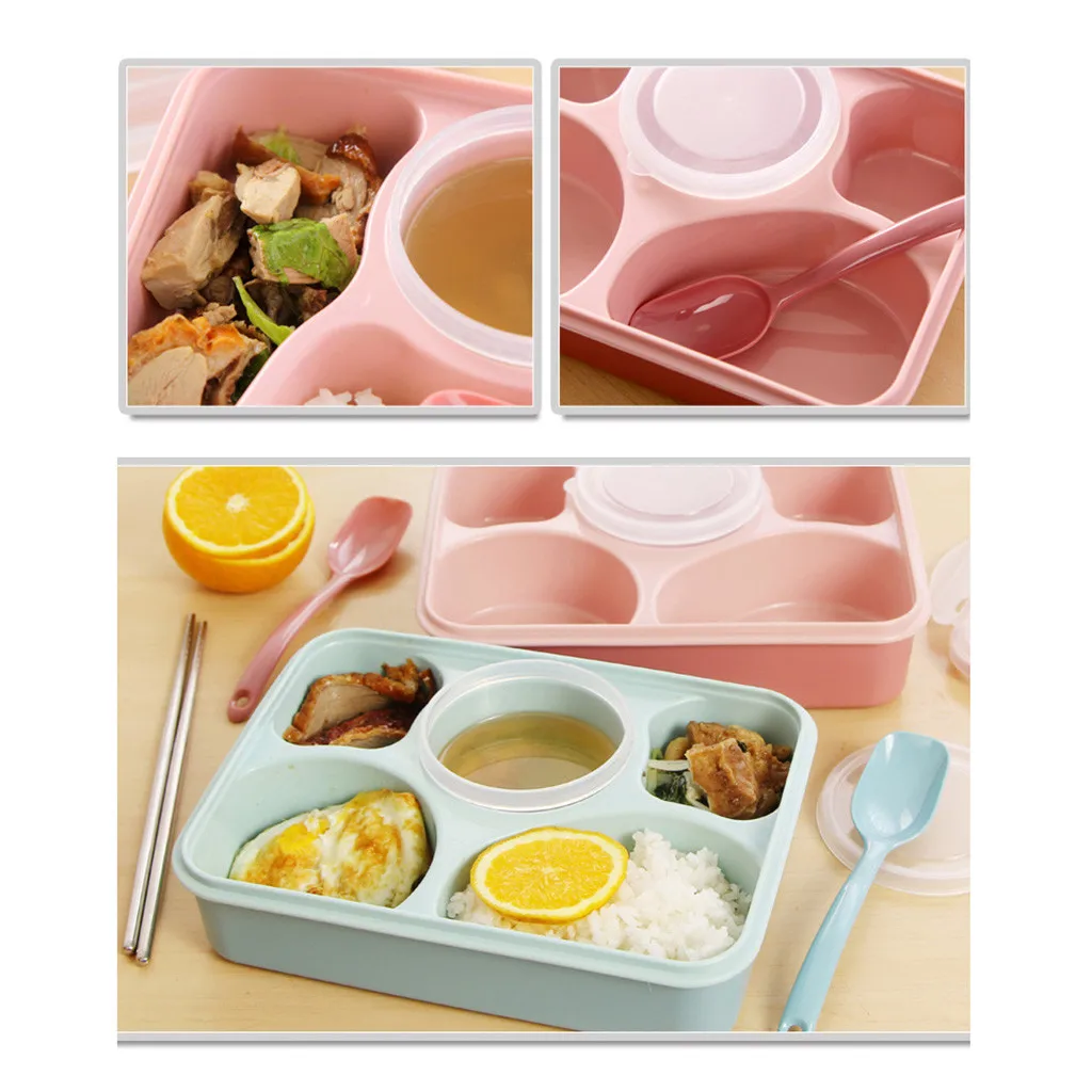 Квадратный складной Ланч бокс для микроволновой печи с подогревом пять