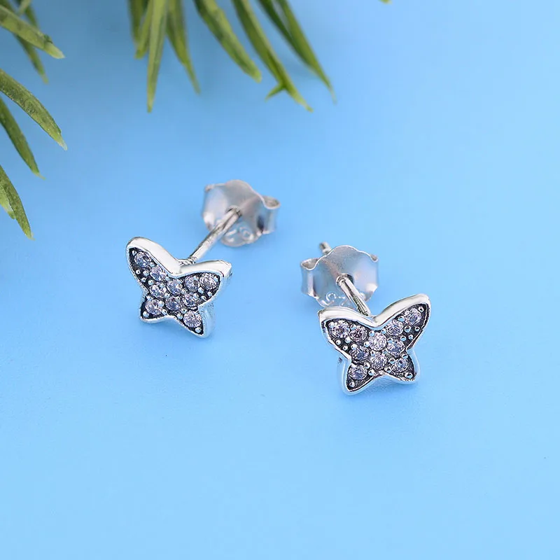 

Реальные 925 пробы серебро минималистский бабочка циркониевые серьги-гвоздики в виде капель с кристаллами в форме Для женщин Brincos, можно носи...