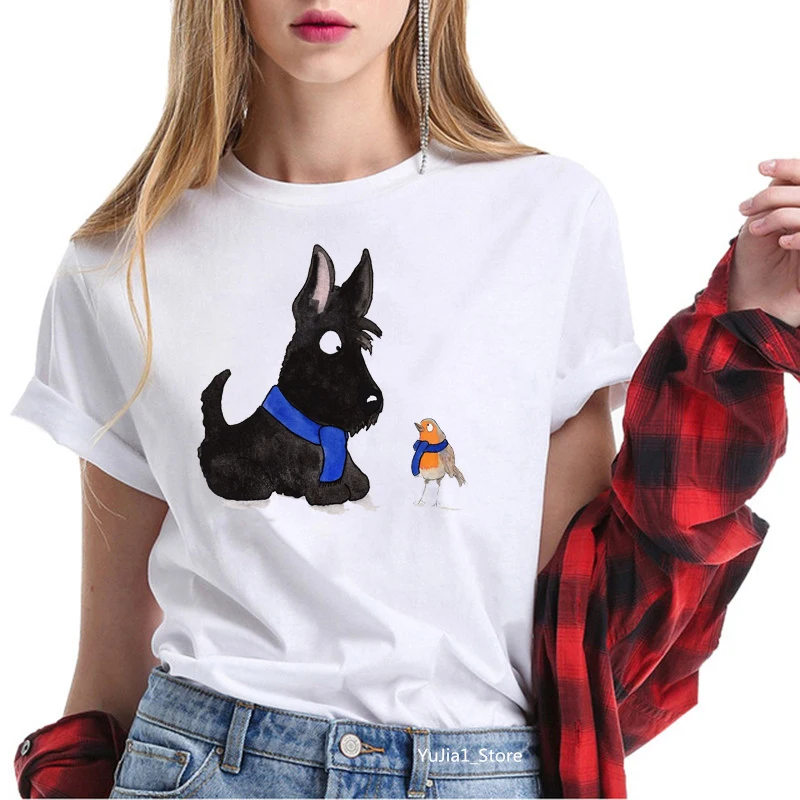 T-shirts for women harajuku kawaii Scottish Terrier animal print tee shirt femme summer cute tops dog lover t | Женская одежда