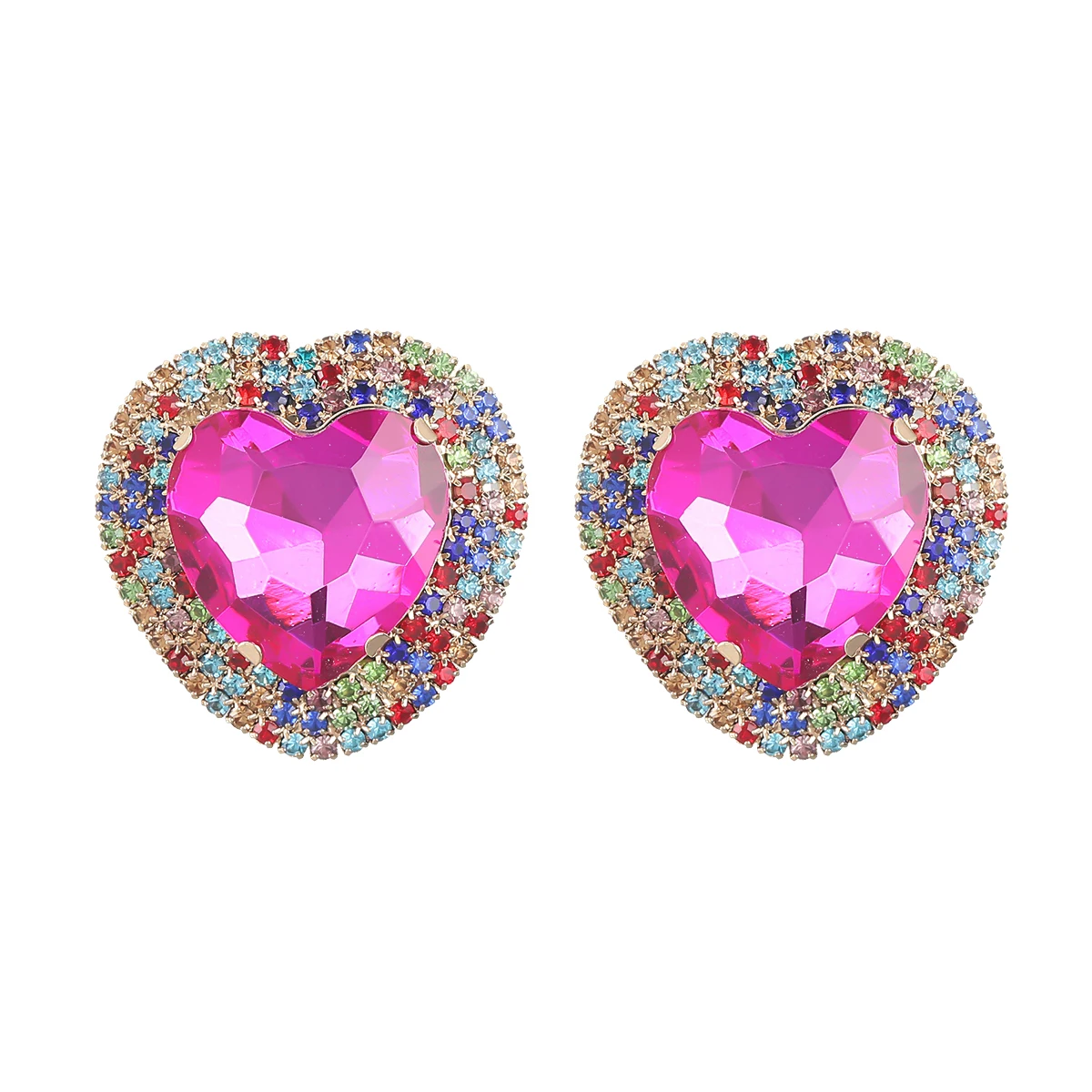 

Fashion Metal Rhinestone Heart-shaped Glass Earrings Women's Creative Popular Stud Earrings Party Accessories