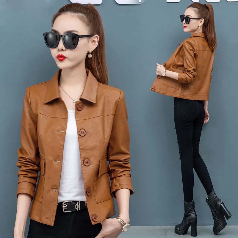 Женская короткая куртка из ПУ кожи демисезонная тонкая маленькая мотоциклетная